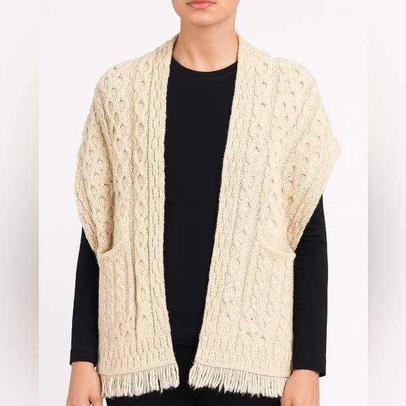 Carraig Donn Sweaters - Carriag Donn Ireland Merino Wool Shawl Fisherman Cable Sweater
